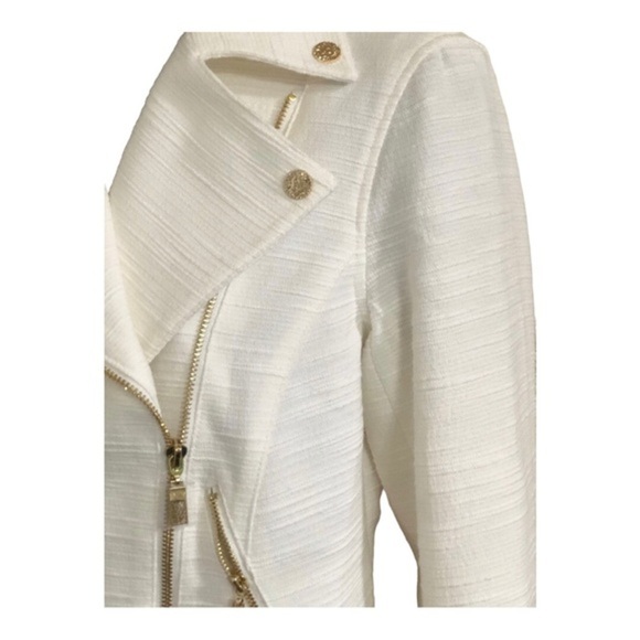 Anne Klein‎ ecru boucle look gold zipper moto style jacket blazer size XS new - Picture 17 of 17